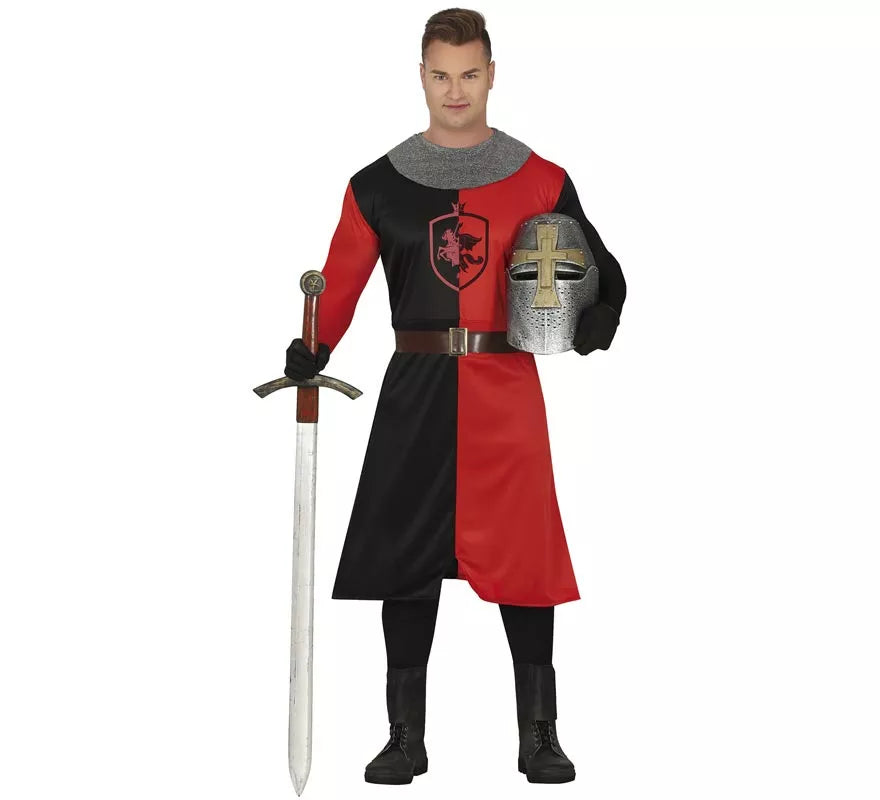 Translation missing: pt-PT.Disfraz de Caballero Medieval rojo y negro para hombre