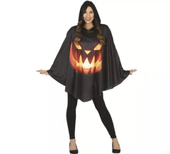 Fato de abóbora em poncho preto para mulher