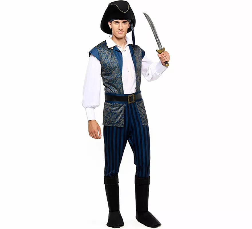 Translation missing: pt-PT.Disfraz de Capitán Pirata azul para hombre