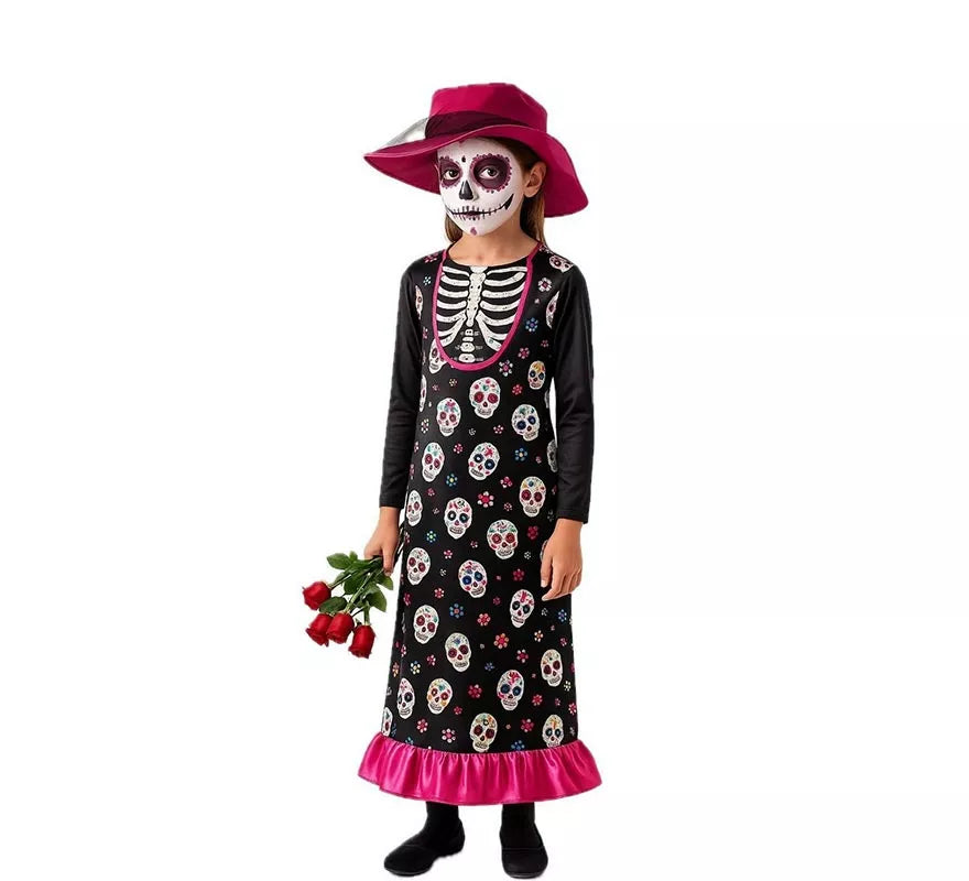Translation missing: pt-PT.Disfraz de Catrina con Sombrero para niña