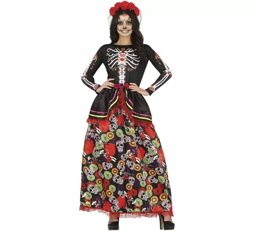 Translation missing: pt-PT.Disfraz de Catrina con vestido estampado para mujer