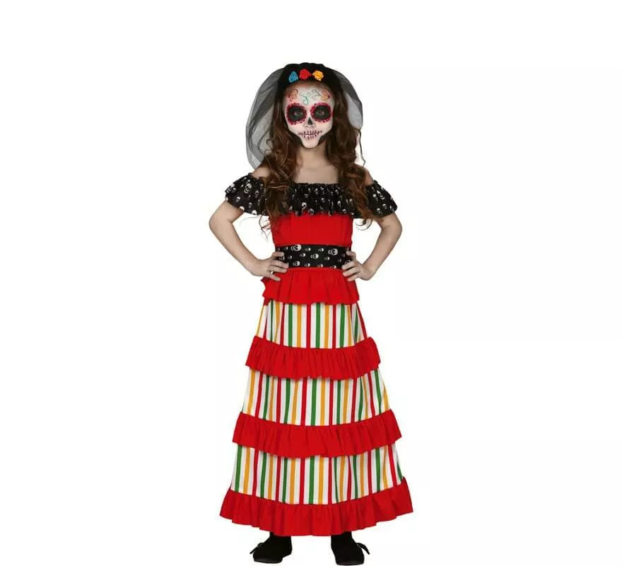 Translation missing: pt-PT.Disfraz de Catrina Roja del Día de Los Muertos para niña