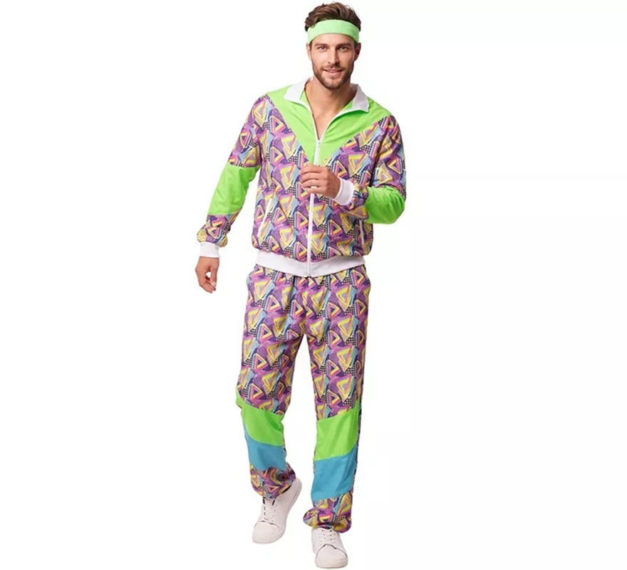 Translation missing: pt-PT.Disfraz de Chándal años 90 verde estampado para hombre