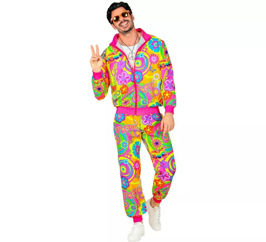 Translation missing: pt-PT.Disfraz de Chándal Hippie Groovy Love fluorescente para adulto
