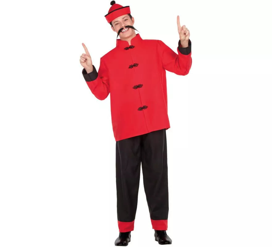 Translation missing: pt-PT.Disfraz de Chino Rojo y Negro para hombre