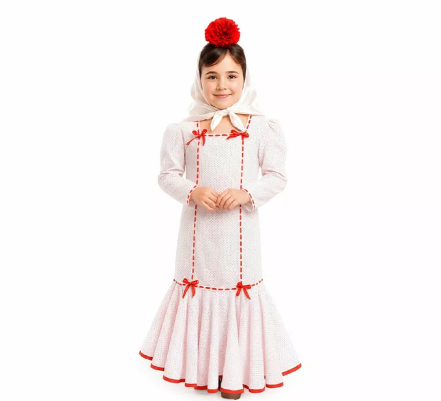 Translation missing: pt-PT.Disfraz de Chulapa Clásico blanco y rojo para niña
