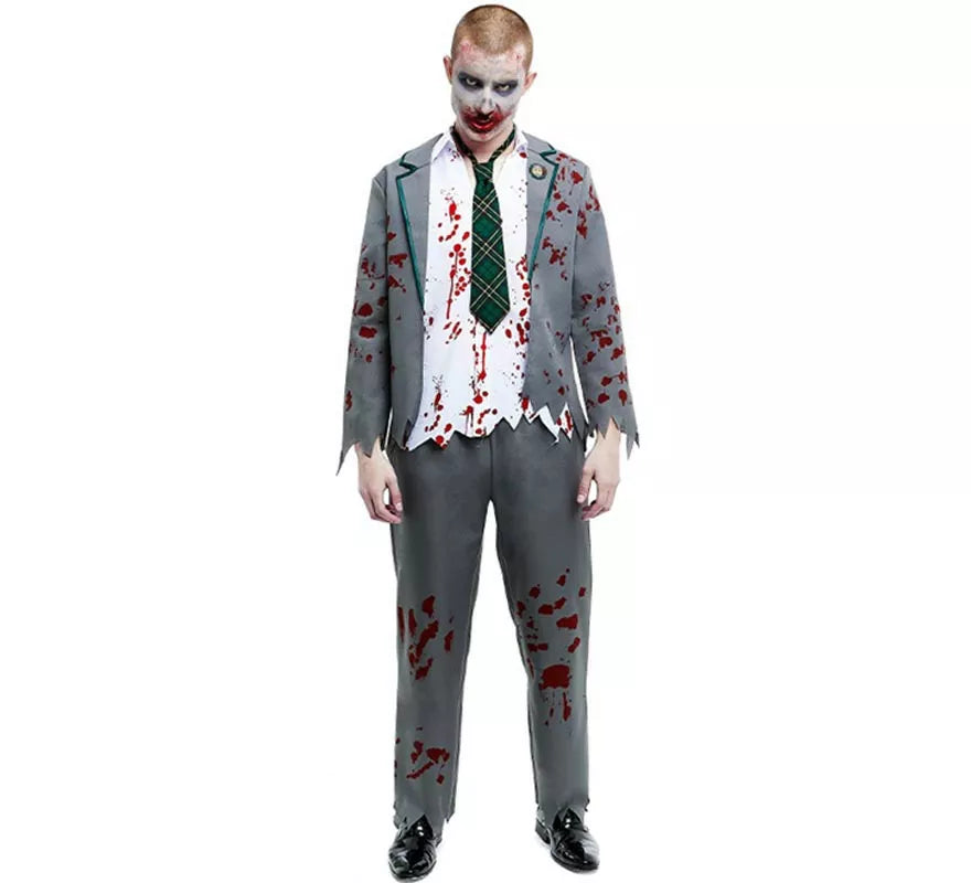 Translation missing: pt-PT.Disfraz de Colegial Zombie gris con chaqueta para hombre