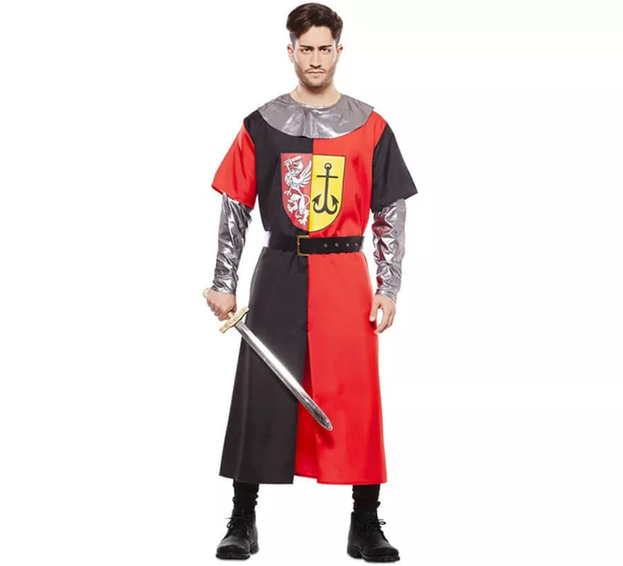 Translation missing: pt-PT.Disfraz de Cruzado Medieval Rojo y Negro para hombre