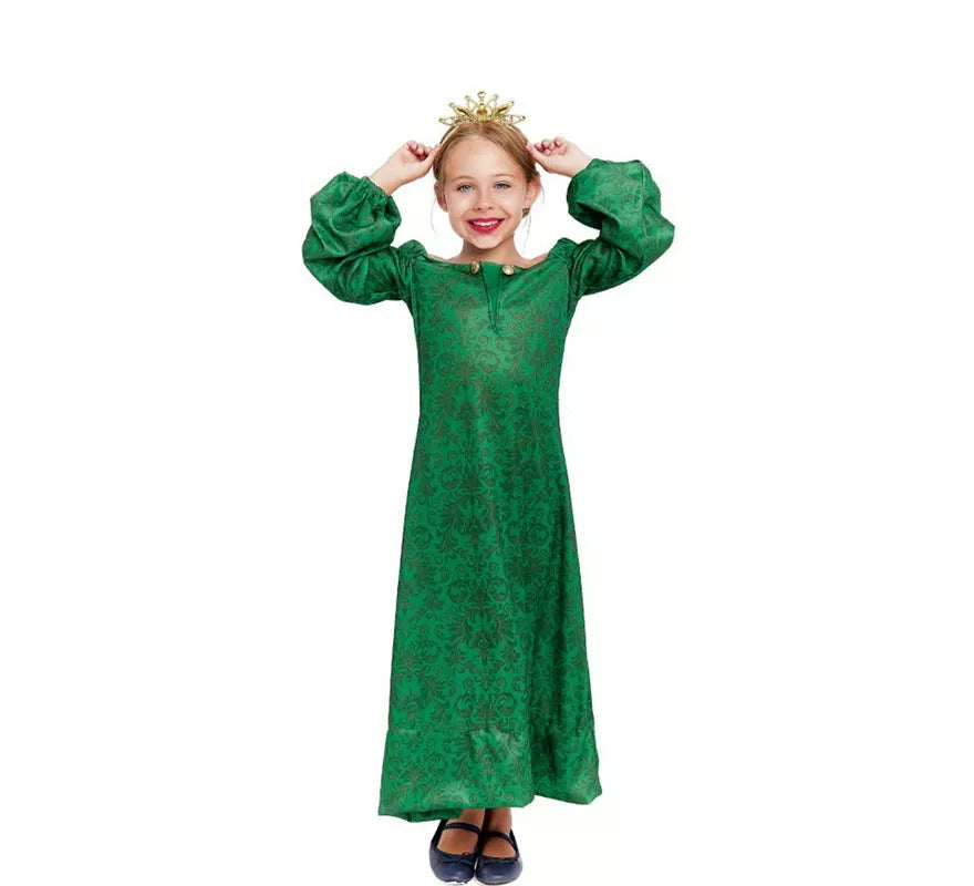 Disfraz de Dama Medieval verde estampado para niña