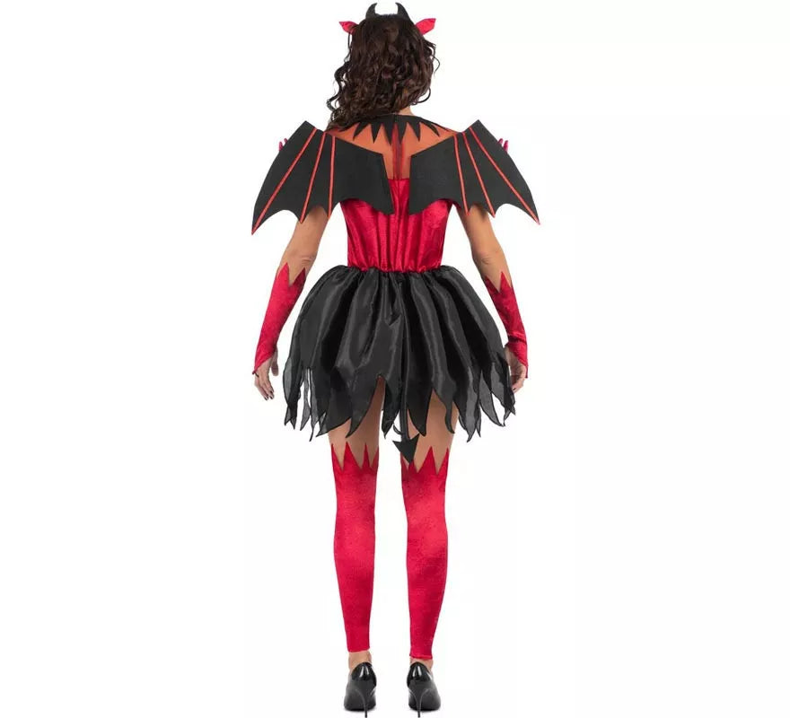 Translation missing: pt-PT.Disfraz de Diablesa rojo y negro con alas para mujer