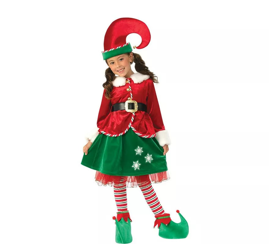 Translation missing: pt-PT.Disfraz de Elfa Ayudante de Santa deluxe con gorro para niña