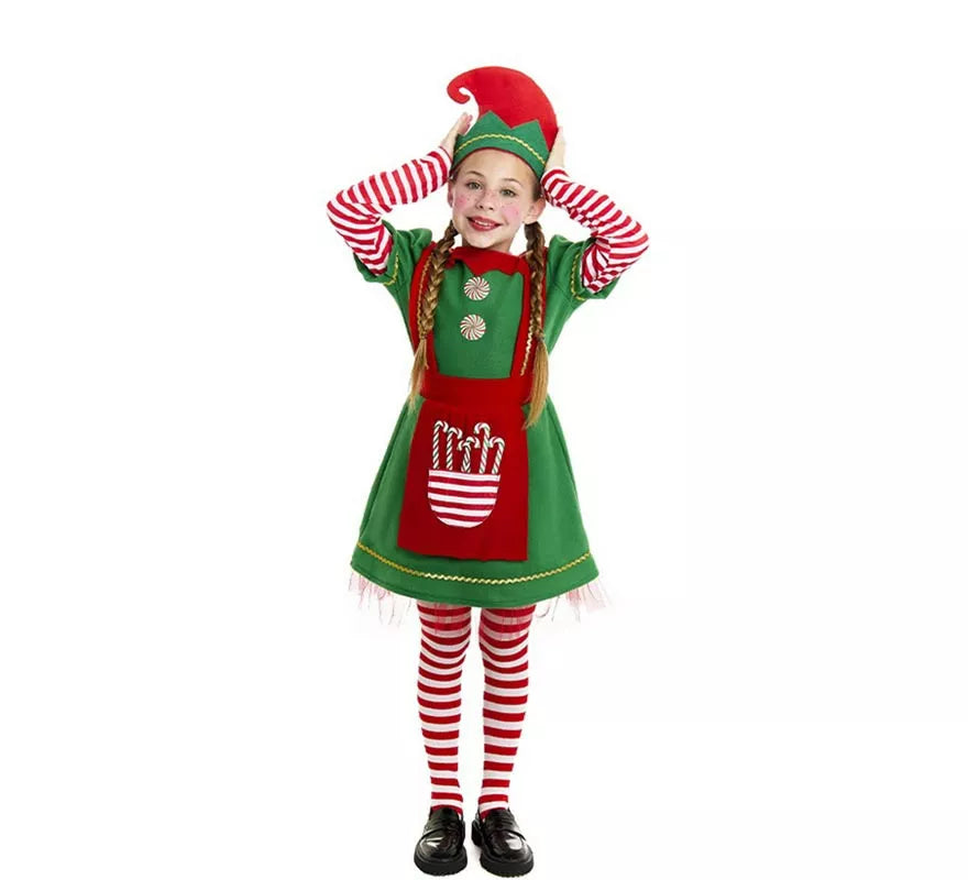 Translation missing: pt-PT.Disfraz de Elfa Polar en vestido verde y rojo para niña
