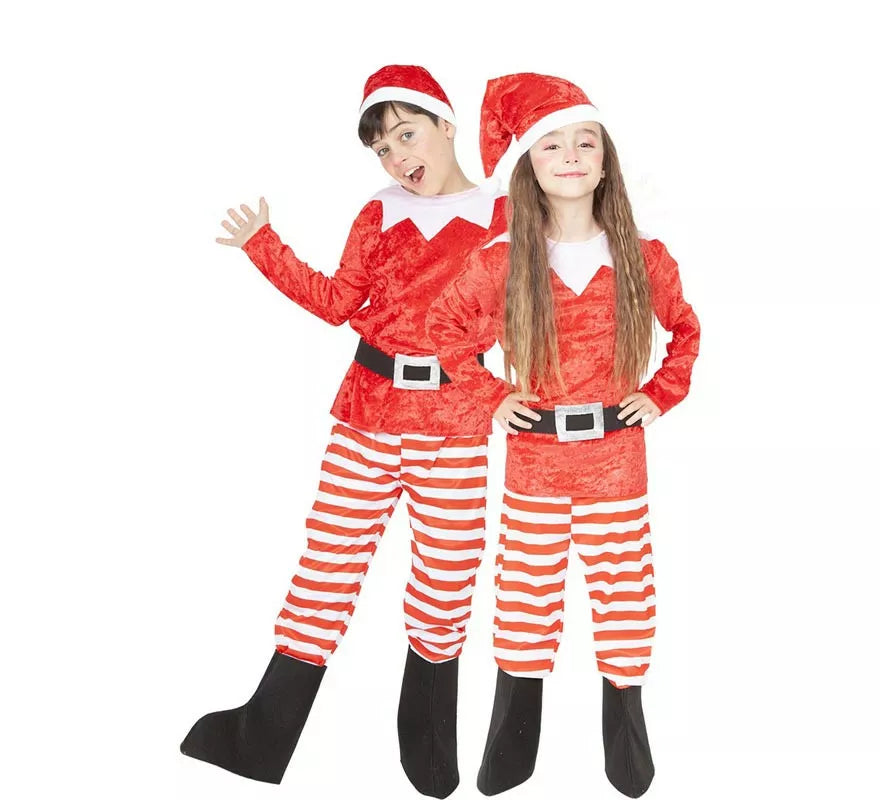Translation missing: pt-PT.Disfraz de Elfo Ayudantes rojo y blanco con gorro para niños