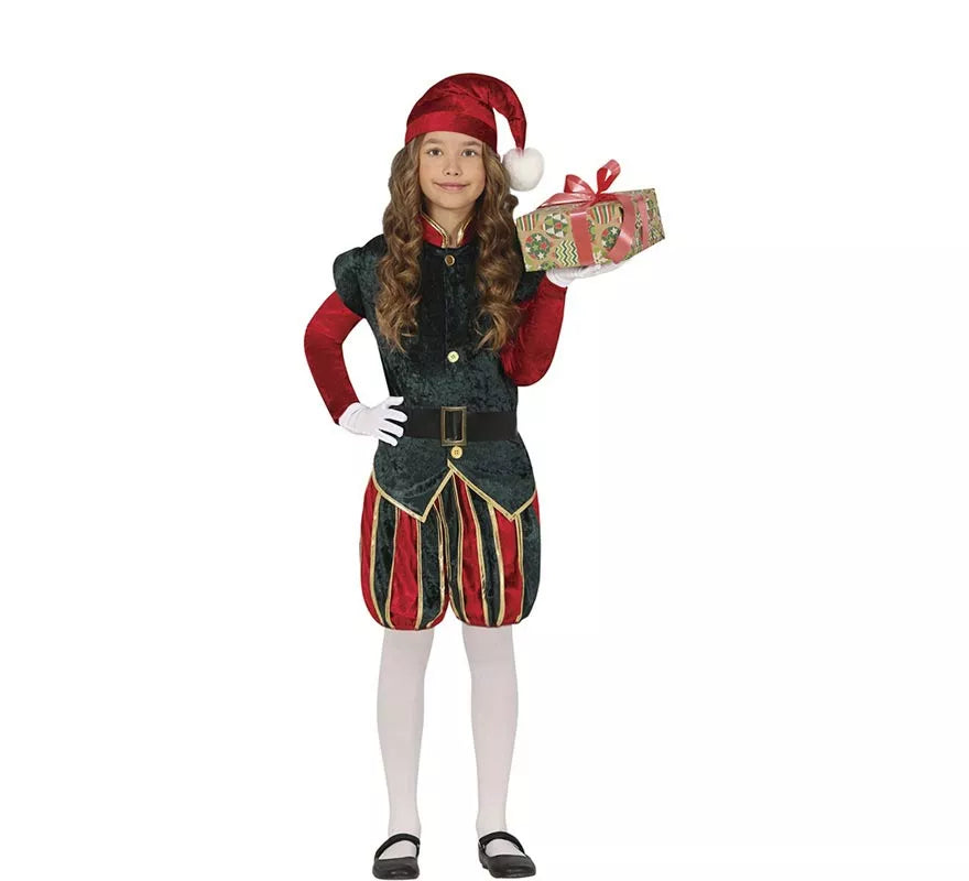 Translation missing: pt-PT.Disfraz de Elfo Paje verde y rojo con gorro para niños