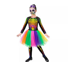 Fato de tutu de esqueleto multicolorido para meninas