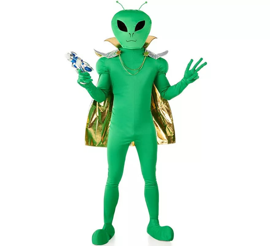 Translation missing: pt-PT.Disfraz de Extraterrestre verde con capa dorada para hombre