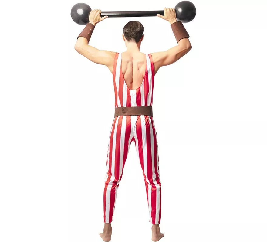 Translation missing: pt-PT.Disfraz de Forzudo rojo y blanco con cinturón para hombre