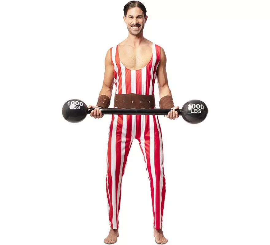 Translation missing: pt-PT.Disfraz de Forzudo rojo y blanco con cinturón para hombre