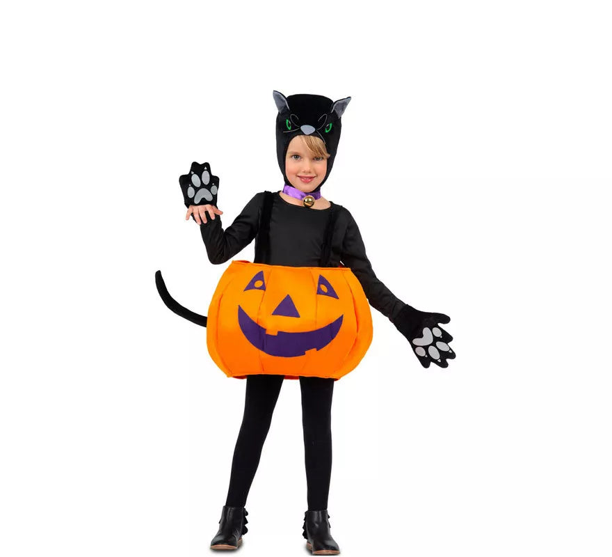 Translation missing: pt-PT.Disfraz de Gato Negro con Calabaza Grande para niña