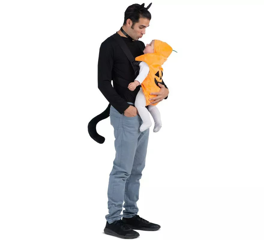Translation missing: pt-PT.Disfraz de Gato y Calabaza con cubremochila para adulto y bebé