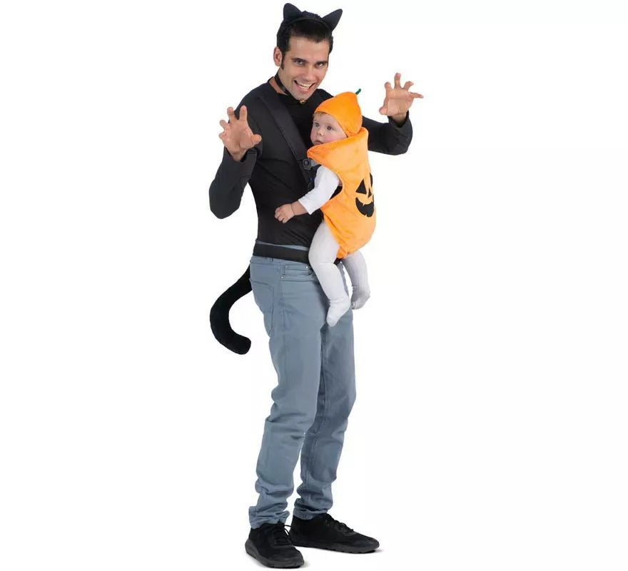 Translation missing: pt-PT.Disfraz de Gato y Calabaza con cubremochila para adulto y bebé
