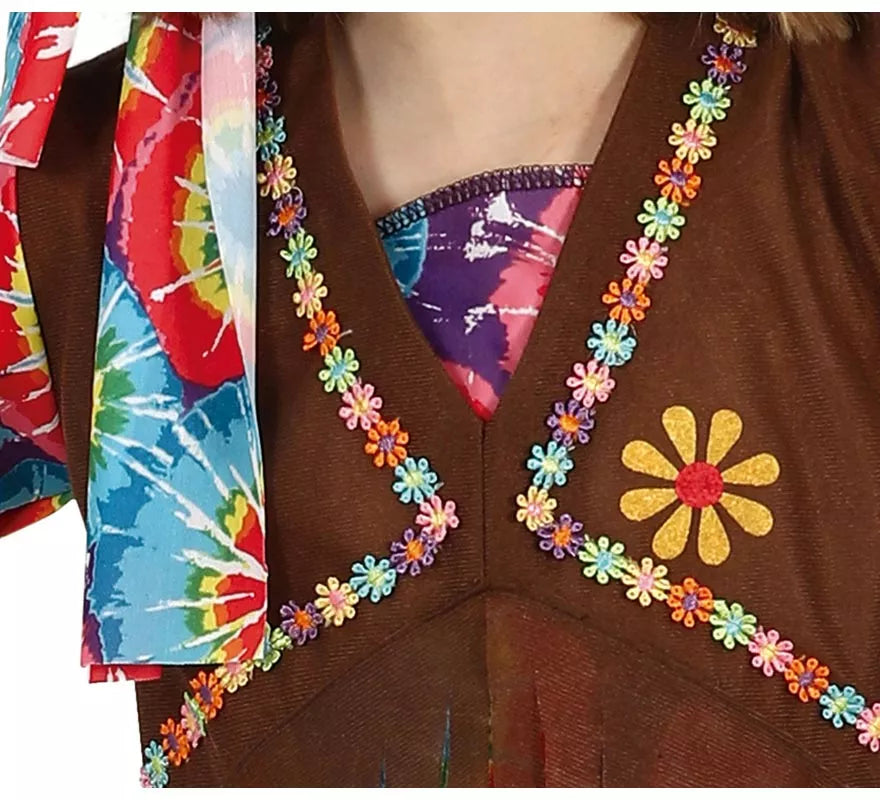 Translation missing: pt-PT.Disfraz de Hippie con chaleco marrón para niña