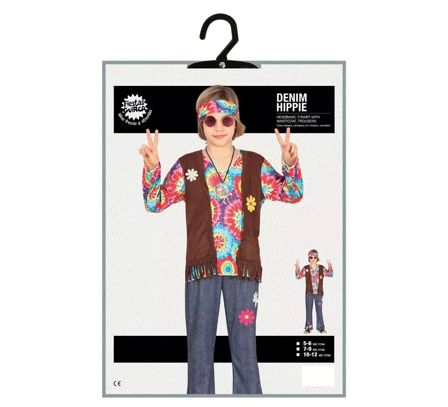 Translation missing: pt-PT.Disfraz de Hippie con chaleco marrón para niño