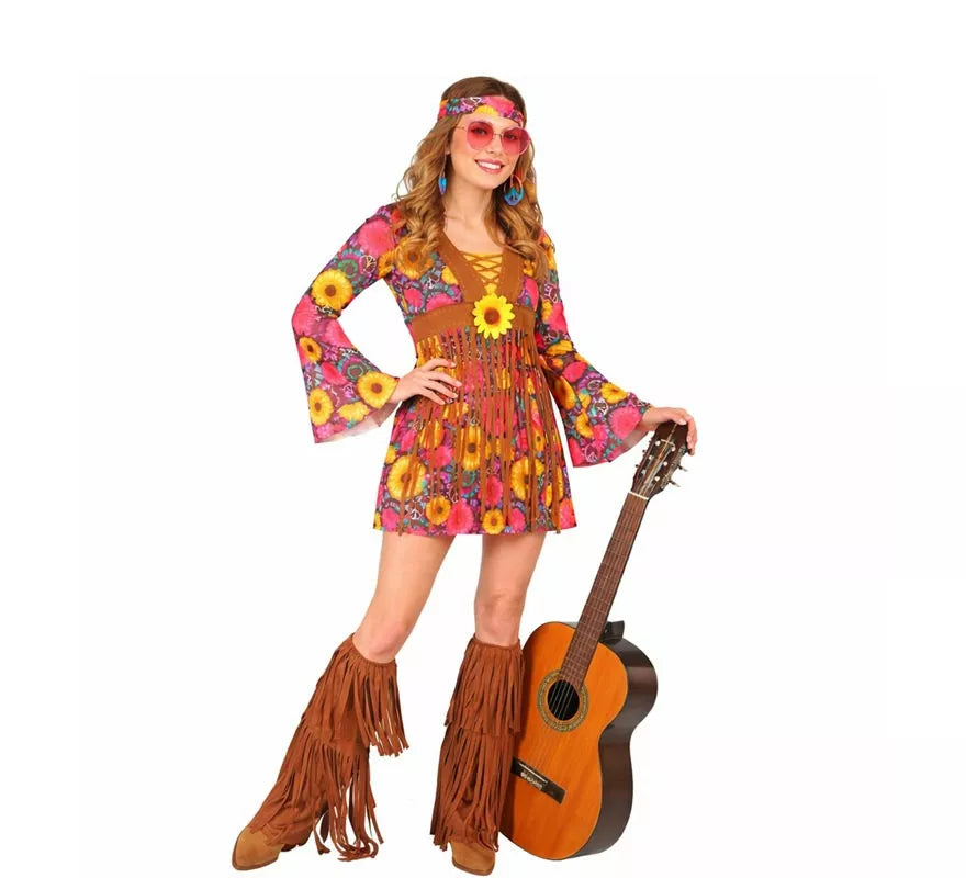Translation missing: pt-PT.Disfraz de Hippie floral con flecos para mujer