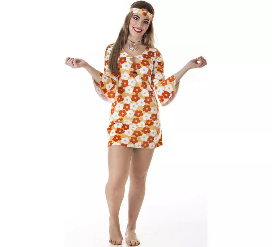 Translation missing: pt-PT.Disfraz de Hippie Vestido naranja con Flores para mujer