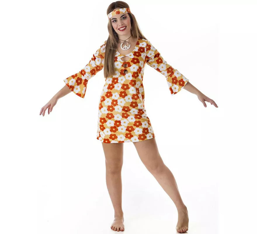 Translation missing: pt-PT.Disfraz de Hippie Vestido naranja con Flores para mujer