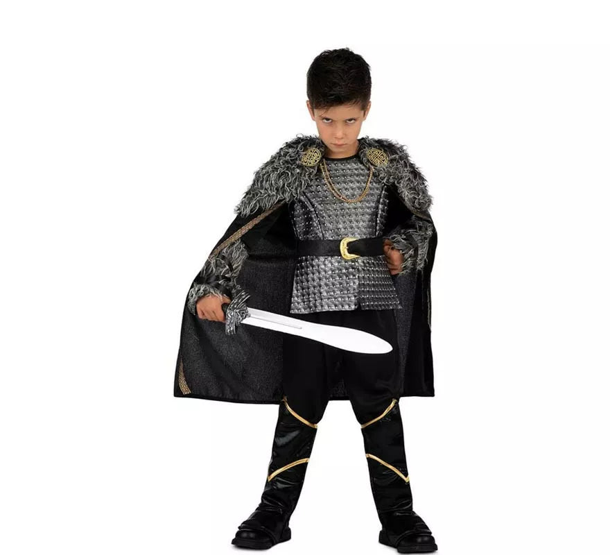 Translation missing: pt-PT.Disfraz de Jefe Vikingo plateado con capa para niño