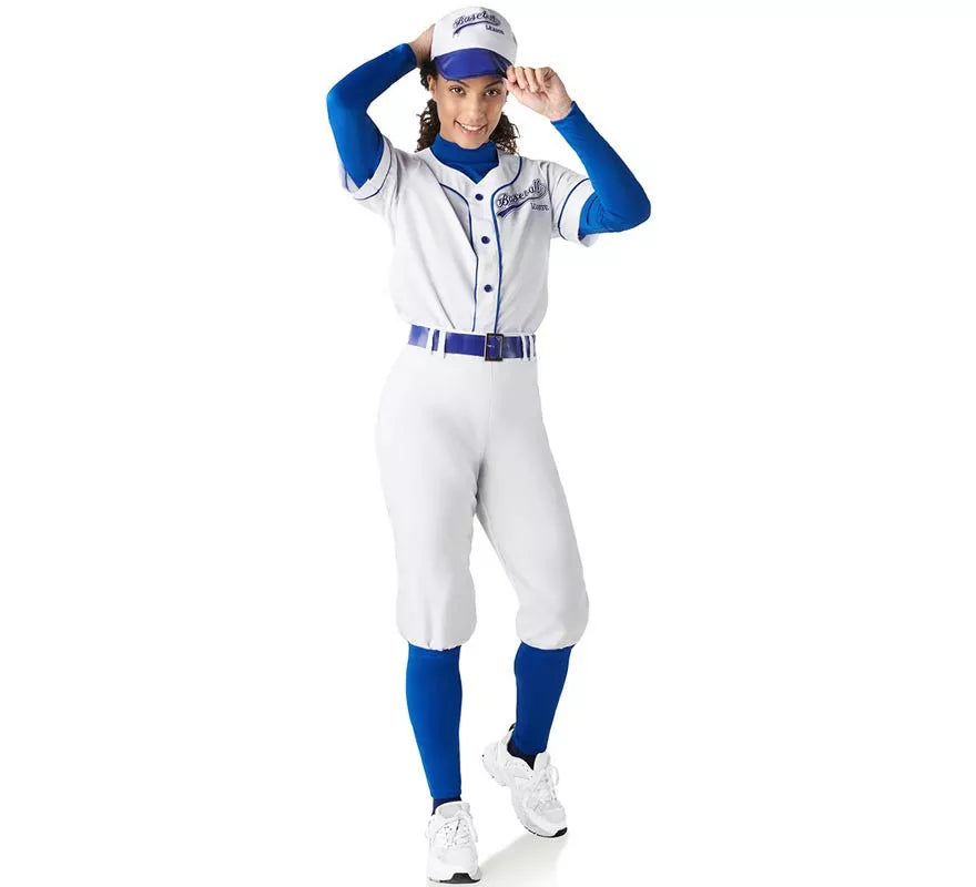 Translation missing: pt-PT.Disfraz de Jugadora de Béisbol blanco y azul para mujer