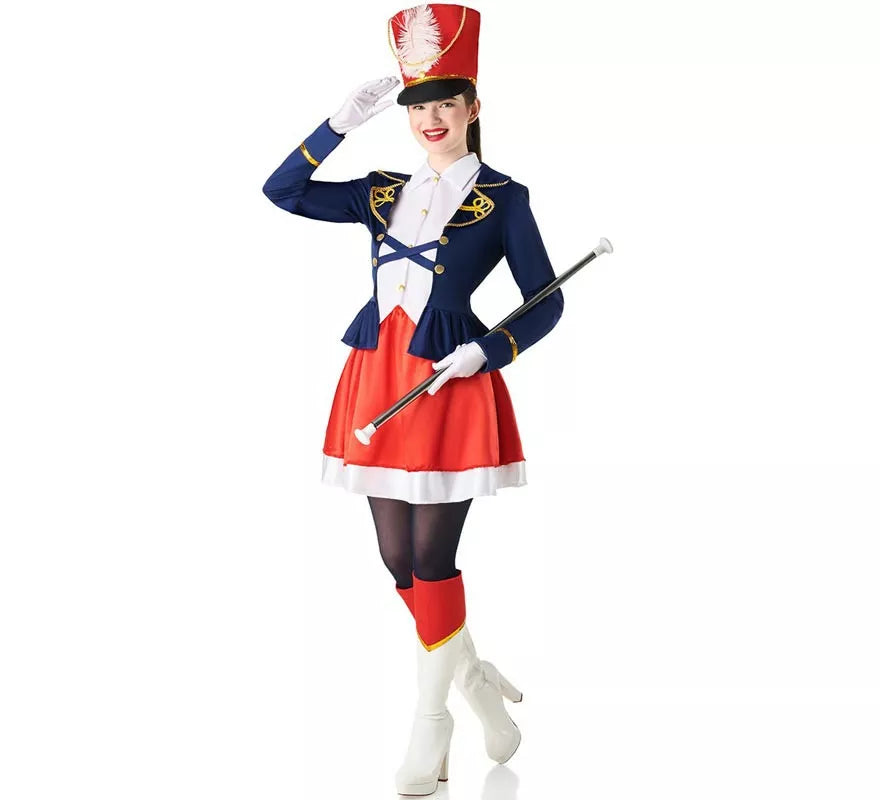 Disfraz de Majorette clásico tricolor para mujer