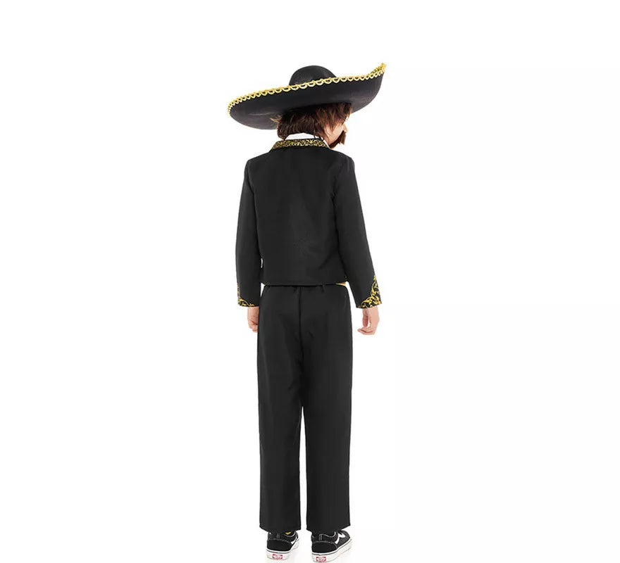 Translation missing: pt-PT.Disfraz de Mariachi Charro negro y dorado para niño