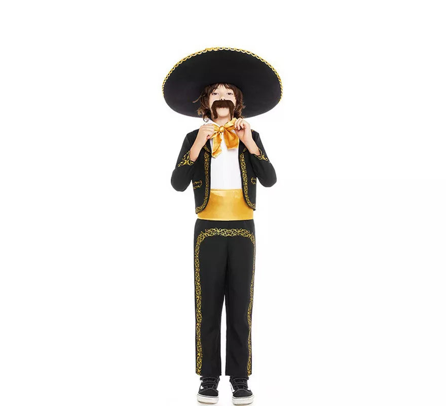 Translation missing: pt-PT.Disfraz de Mariachi Charro negro y dorado para niño