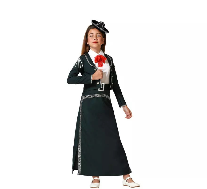 Translation missing: pt-PT.Disfraz de Mariachi falda negra con cinturón para niña
