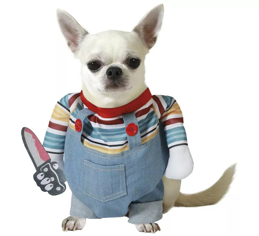 Translation missing: pt-PT.Disfraz de Muñeco Diabólico con brazos y cuchillo para perro
