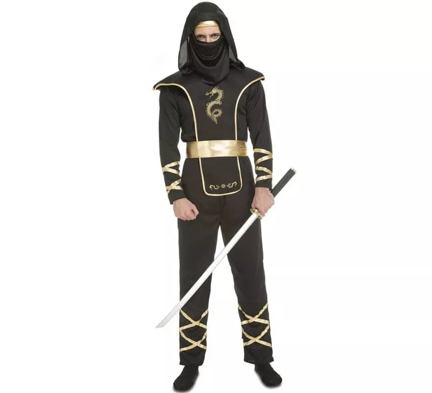 Translation missing: pt-PT.Disfraz de Ninja Negro y Dorado para hombre