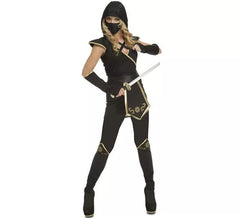 Fato de Ninja preto e dourado para mulher