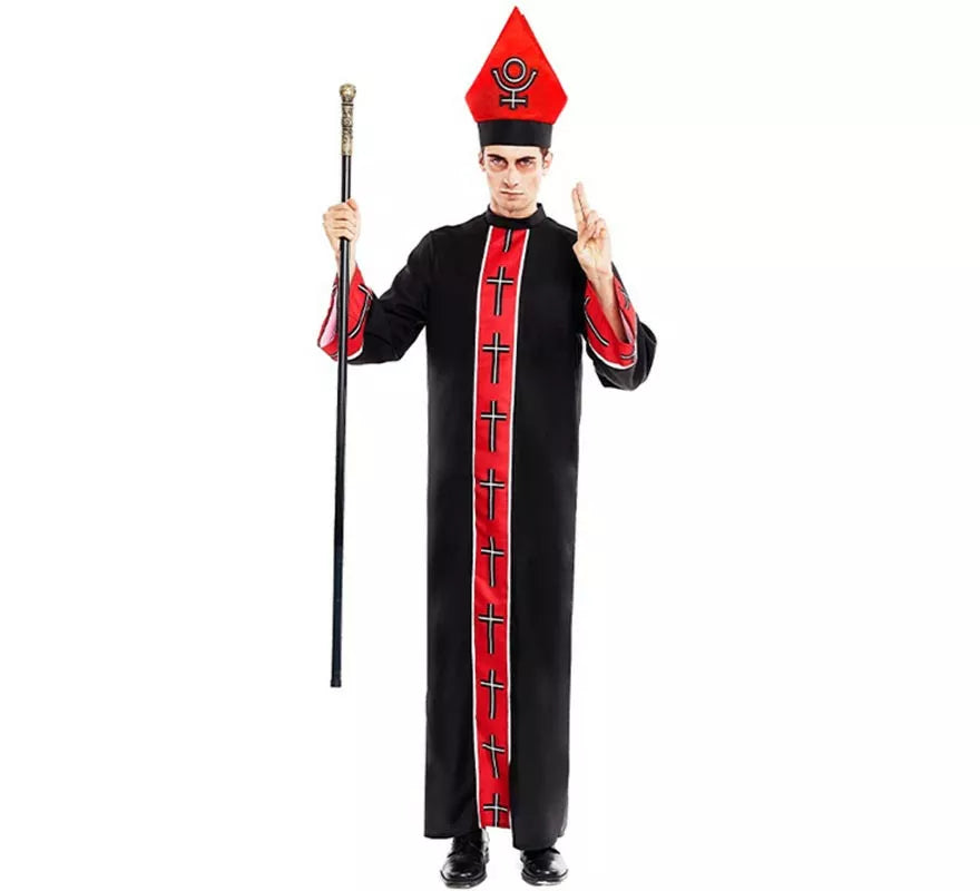 Translation missing: pt-PT.Disfraz de Obispo Satánico con estola negro y rojo para hombre