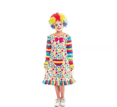 Fato de palhaço multicolorido com bolinhas para menina