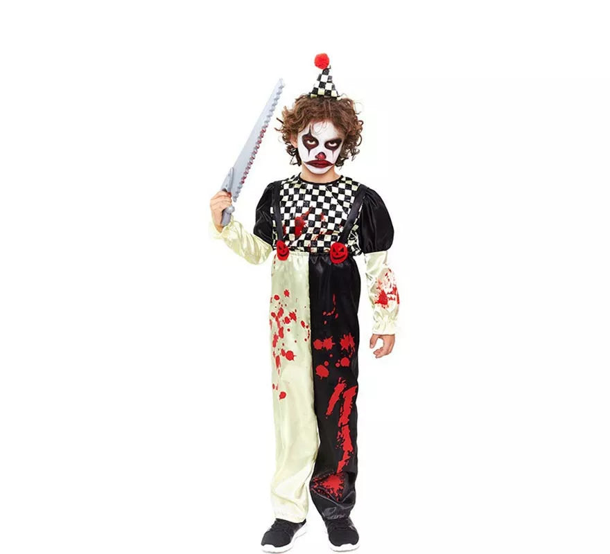Translation missing: pt-PT.Disfraz de Payaso Horror a cuadros negro y blanco para niño
