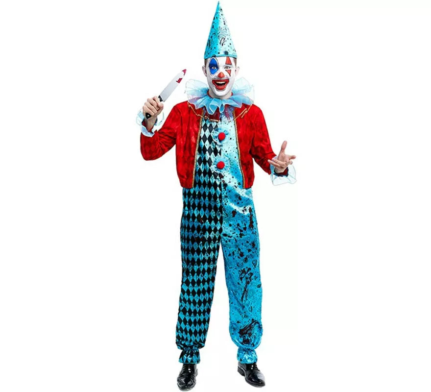Translation missing: pt-PT.Disfraz de Payaso Maniaco azul y rojo para hombre