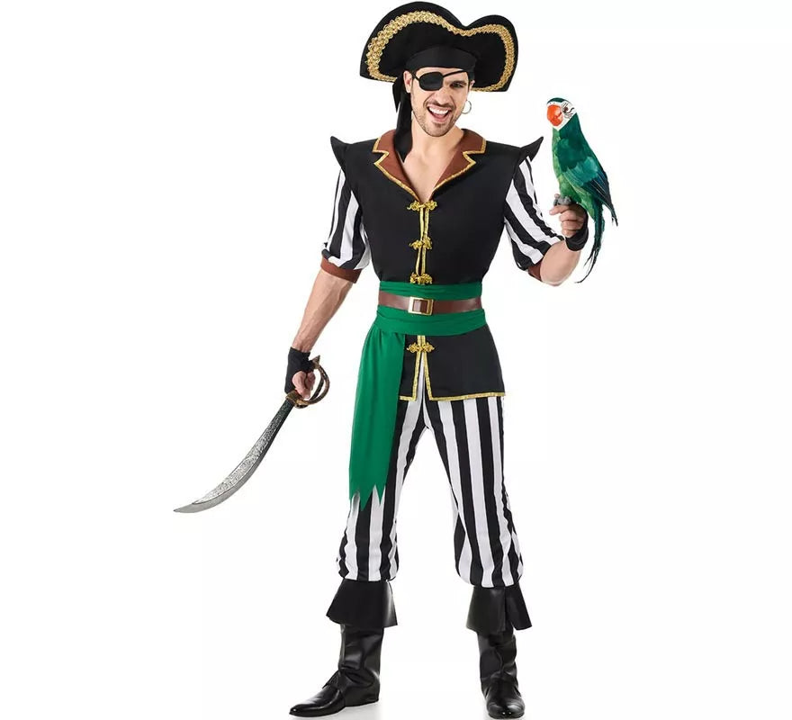 Translation missing: pt-PT.Disfraz de Pirata Parrot negro y verde para hombre