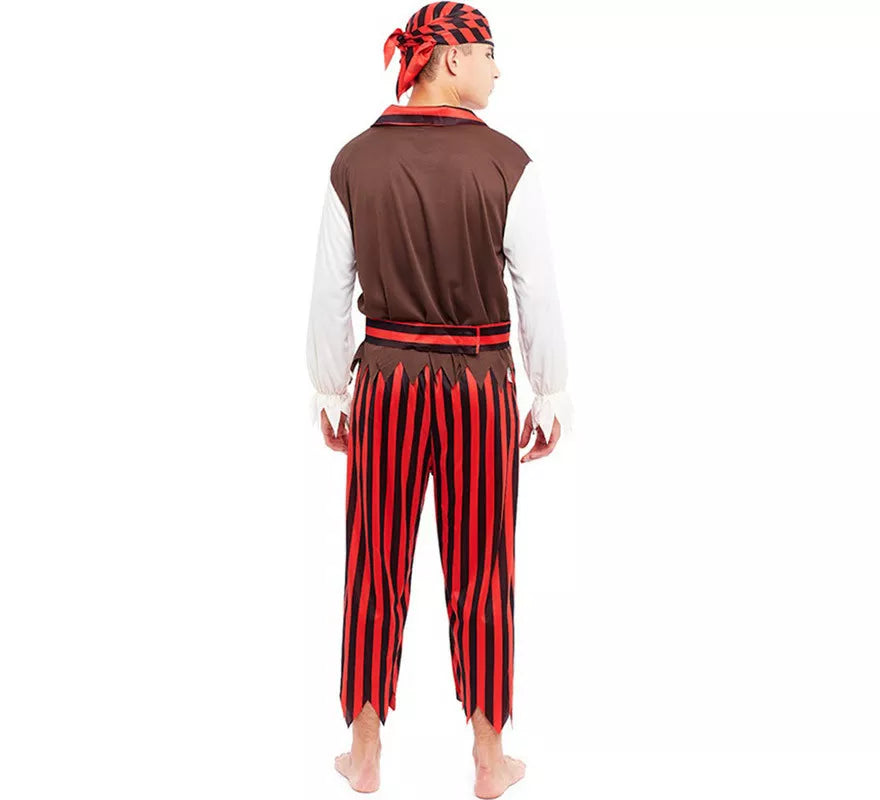Translation missing: pt-PT.Disfraz de Pirata rojo a rayas para hombre