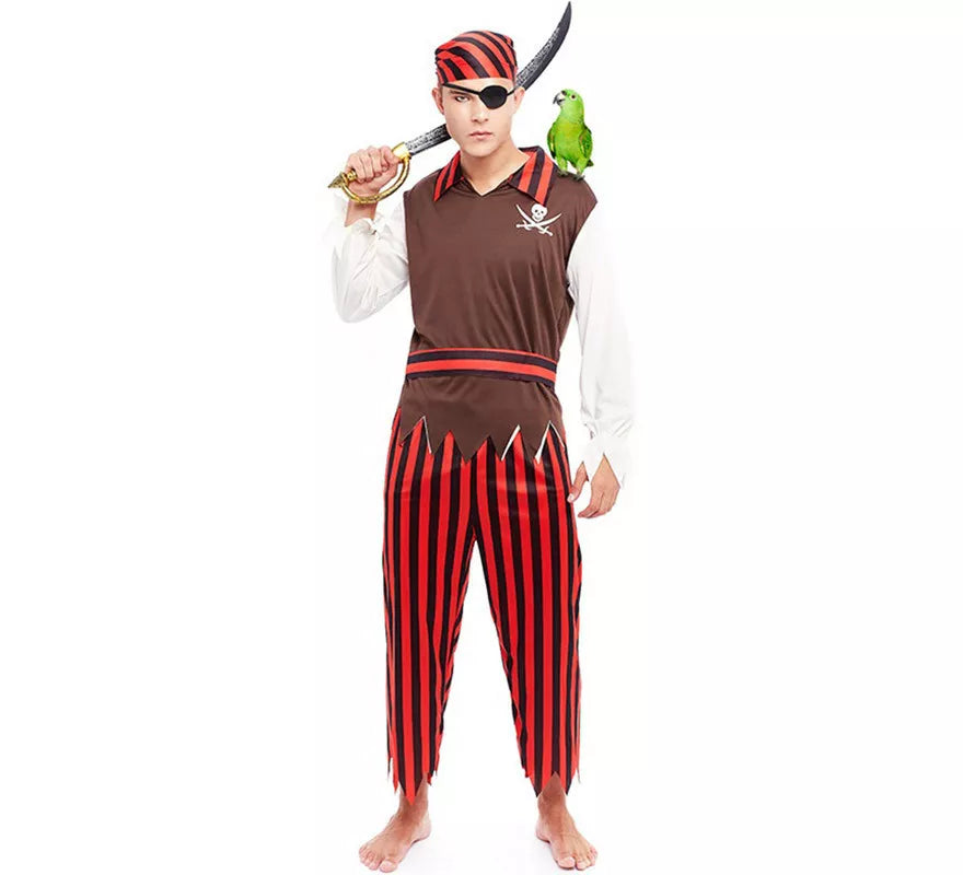 Translation missing: pt-PT.Disfraz de Pirata rojo a rayas para hombre