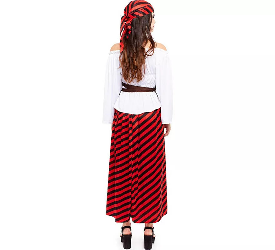 Translation missing: pt-PT.Disfraz de Pirata rojo a rayas para mujer