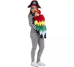 Fato de pirata e papagaio com capa de mochila para adulto e bebé