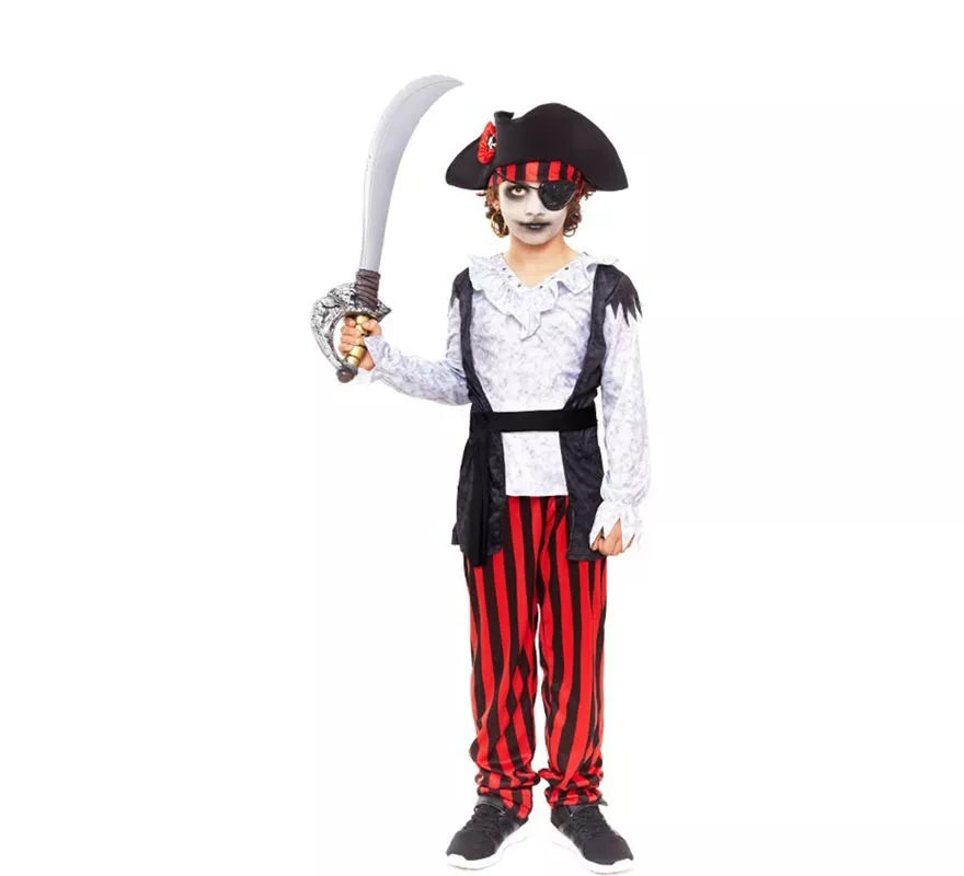 Translation missing: pt-PT.Disfraz de Pirata Zombie blanco a rayas para niño