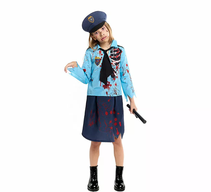 Translation missing: pt-PT.Disfraz de Policía Zombie con Gorra para niña